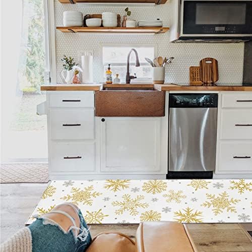 2Pcs Kitchen Rugs Anti Fatigue Kitchen Mat Golden Snowflake Non Slip Runner