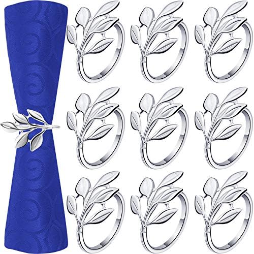 12 Pcs Glossy Napkin Rings Christmas Leaf Design