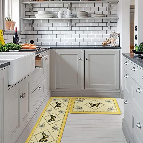 Butterfly Kitchen Rug Set 2PCS Non-Slip Soft Absorbent Mats