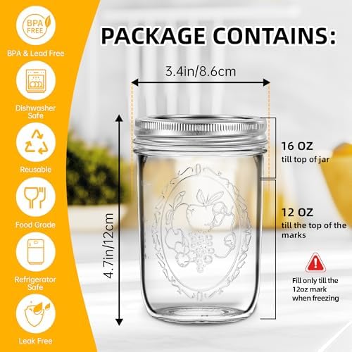 Sturdy Mason Jars for Canning Preserving and Meal Prep