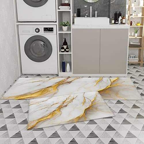 Premium Kitchen Mats Set of 2 - Golden Marble Texture