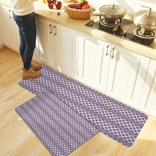 Carosoffe Purple Geometric Kitchen Rug Set 2PCS