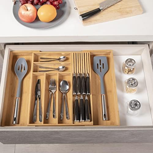 Bamboo Knife Block Drawer Organizer Storage