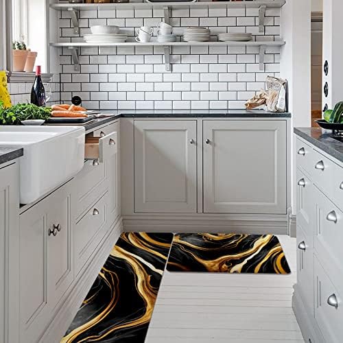 BOBOWUNY MARBLE BLACK KITCHEN MATS SET