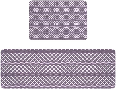 Carosoffe Purple Geometric Kitchen Rug Set 2PCS