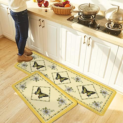 Butterfly Kitchen Rug Set 2PCS Non-Slip Soft Absorbent Mats