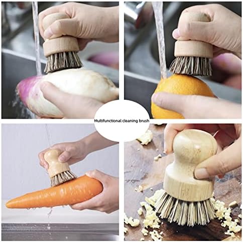 Agatige Mini Dish Brush with Mushroom Head and Wooden Handle