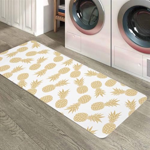 Golden Pineapple Seamless Area Runner Rug Set - Kitchen Doormat
