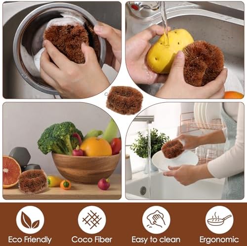 Natural Coconut Vegetable Scrubber with Hanging Loop