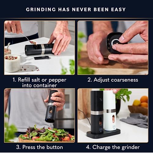 Home Hero Electric Salt and Pepper Grinder Set - Automatic Rechargeable with LED Light