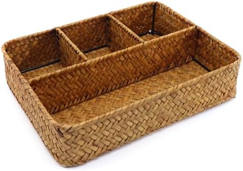Seagrass Woven Rattan Basket Organizer with 4 Sections