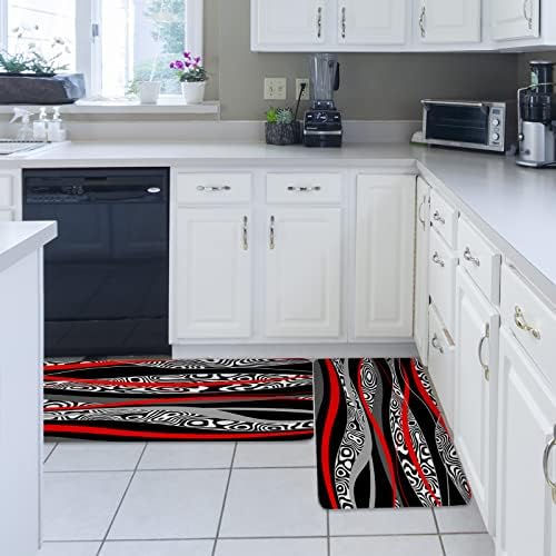 Stunning Geometric Kitchen Rugs 2-Pack Black White
