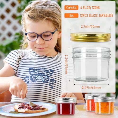 AuroTrends Small Mason Jars 4 oz 12Pcs with Regular Lids