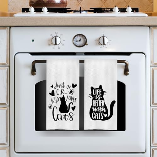 Cat Kitchen Towels Set 16x24 inches Just a Girl Who Loves Cats