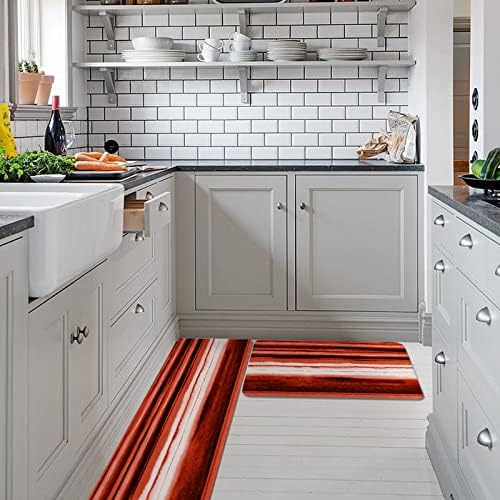 Ombre Red Kitchen Rugs Set - Soft Absorbent Non-Slip