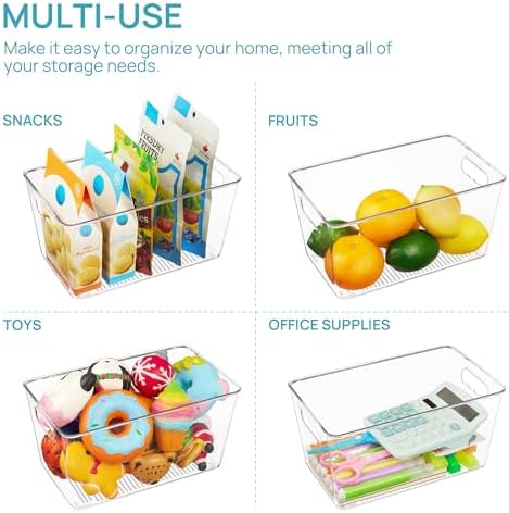 Vtopmart Clear Plastic Storage Bins 6PCS Refrigerator Pantry Organizer with Handles