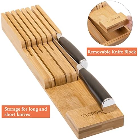 Bamboo Knife Block Drawer Organizer Storage