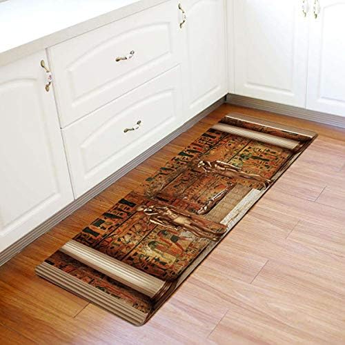 Gold Egyptian Ancient Building Antifatigue Kitchen Door Mat Cushioned Runner Rug 18x59