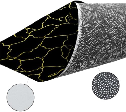 Black Yellow Geometric Kitchen Rug Set 2PCS Non-Slip Mats
