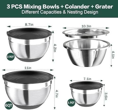 10-Piece Mixing Bowls SetNon-Slip Airtight Stainless Steel Home Kitchen Essential
