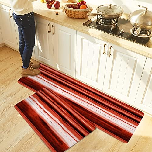Ombre Red Kitchen Rugs Set - Soft Absorbent Non-Slip