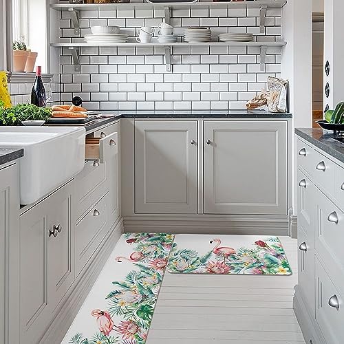 Carosoffe Tropical Kitchen Rugs 2-Pack Soft Non-Slip Absorbent Standing Mats