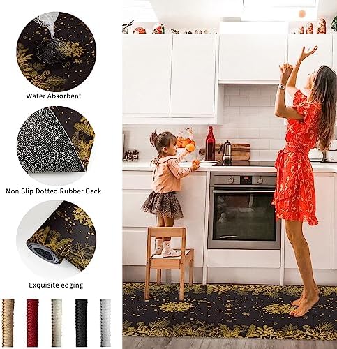 Christmas Kitchen Rugs Set of 2 - Farmhouse Mat with Snowflakes Pine Cone Design