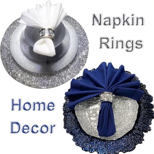 Crystal Glass Napkin Holder Silver Diamond Napkin Rings Set of 6 1