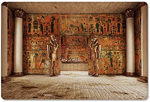 Gold Egyptian Ancient Building Antifatigue Kitchen Door Mat Cushioned Runner Rug 18x59