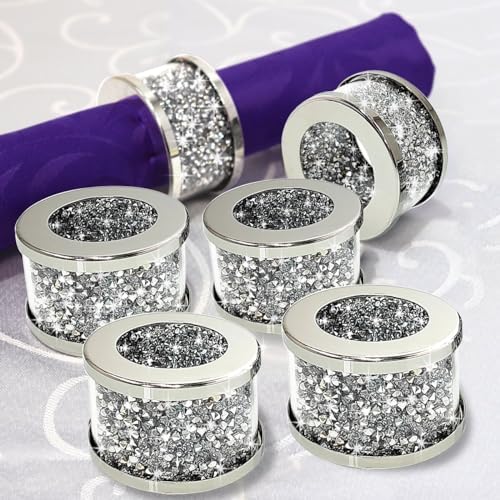 Crystal Glass Napkin Holder Silver Diamond Napkin Rings Set of 6 1