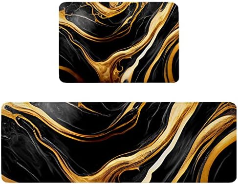 BOBOWUNY MARBLE BLACK KITCHEN MATS SET