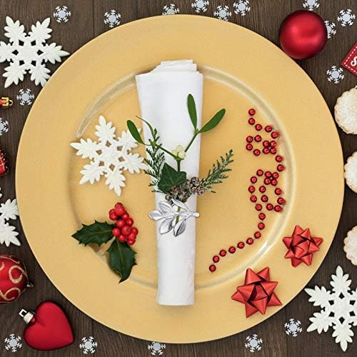 12 Pcs Glossy Napkin Rings Christmas Leaf Design