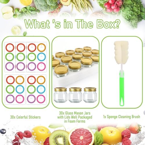 AuroTrends Mason Jars 8 oz with lids 30 pack
