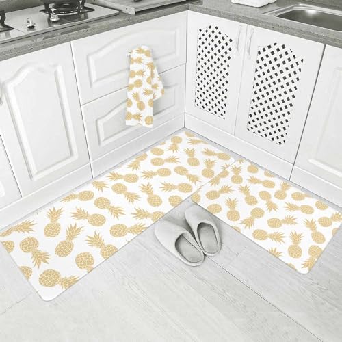 Golden Pineapple Seamless Area Runner Rug Set - Kitchen Doormat