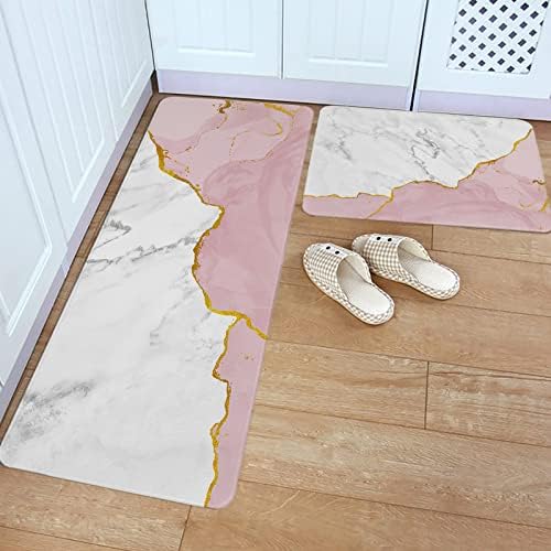 Carosoffe Pink White Marble Kitchen Rugs 20x315 20x63 Set