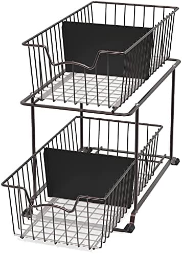 Simple Houseware 2-Tier Wire Basket Organizer with Bronze Finish