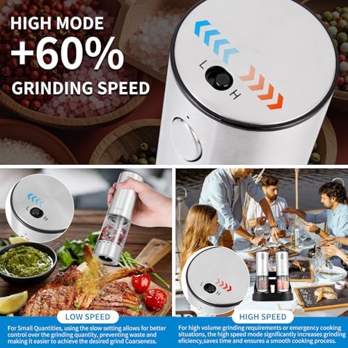 TNUMDRT electric salt and pepper grinder set stainless steel