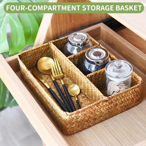 Seagrass Woven Rattan Basket Organizer with 4 Sections