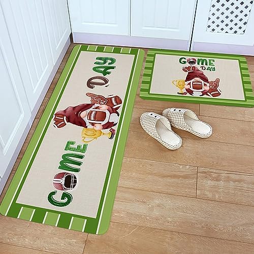 Carosoffe Football Game Day Kitchen Rugs 2 Set - Soft Non-Slip Absorbent
