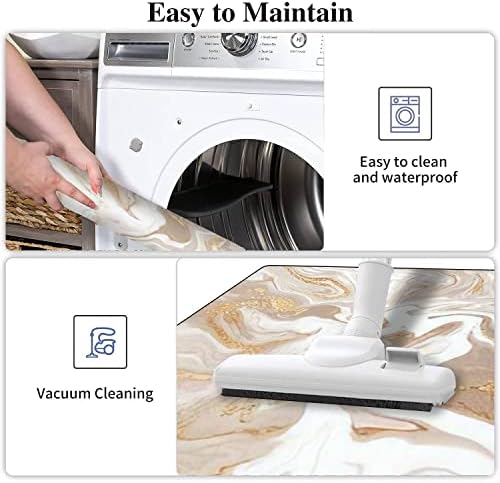 Kitchen Rugs Set Beige Non-Slip Washable Kitchen Mats with Gold Line Texture