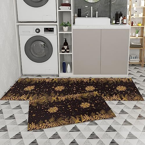 Christmas Kitchen Rugs Set of 2 - Farmhouse Mat with Snowflakes Pine Cone Design