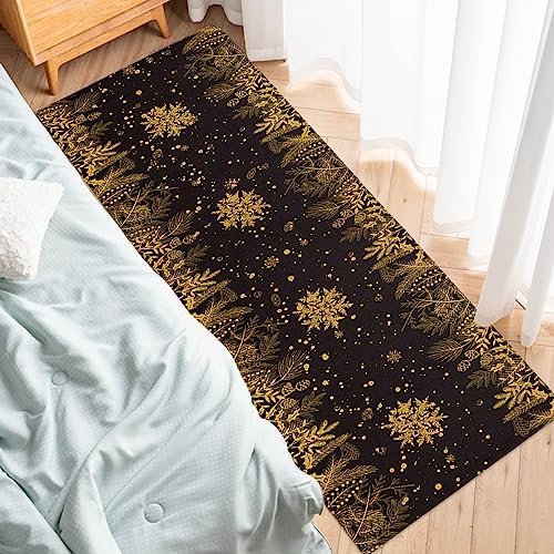 Christmas Kitchen Rugs Set of 2 - Farmhouse Mat with Snowflakes Pine Cone Design