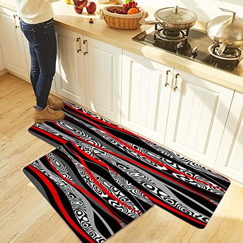 Stunning Geometric Kitchen Rugs 2-Pack Black White
