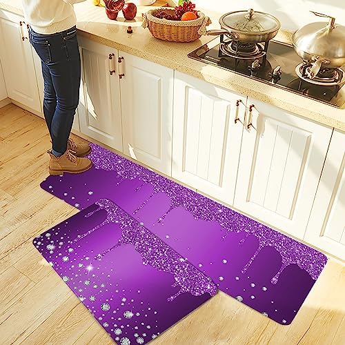Purple Diamond Kitchen Rug Set 2PCS Non-Slip Mats