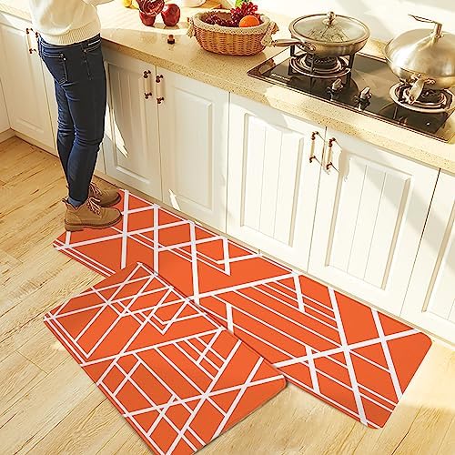 Orange Geometric Non-Slip Kitchen Rugs Set 10 Words