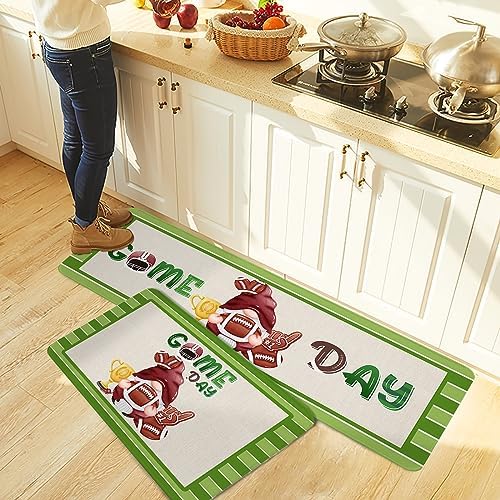 Carosoffe Football Game Day Kitchen Rugs 2 Set - Soft Non-Slip Absorbent