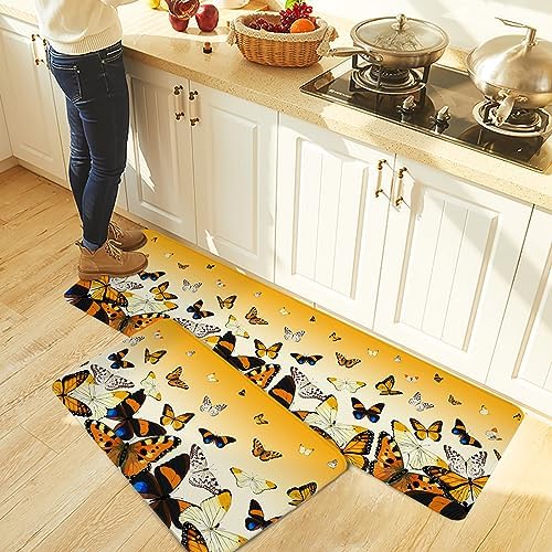 Orange Ombre Butterfly 2 Pack Kitchen Rugs Non-Slip Mats