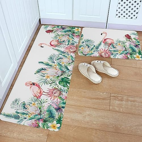 Carosoffe Tropical Kitchen Rugs 2-Pack Soft Non-Slip Absorbent Standing Mats