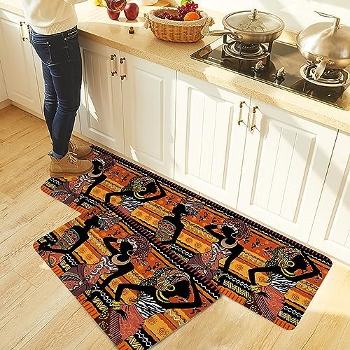 Carosoffe2-Piece Kitchen Bathroom Standing Rugs Set Black Women 16x2416x47