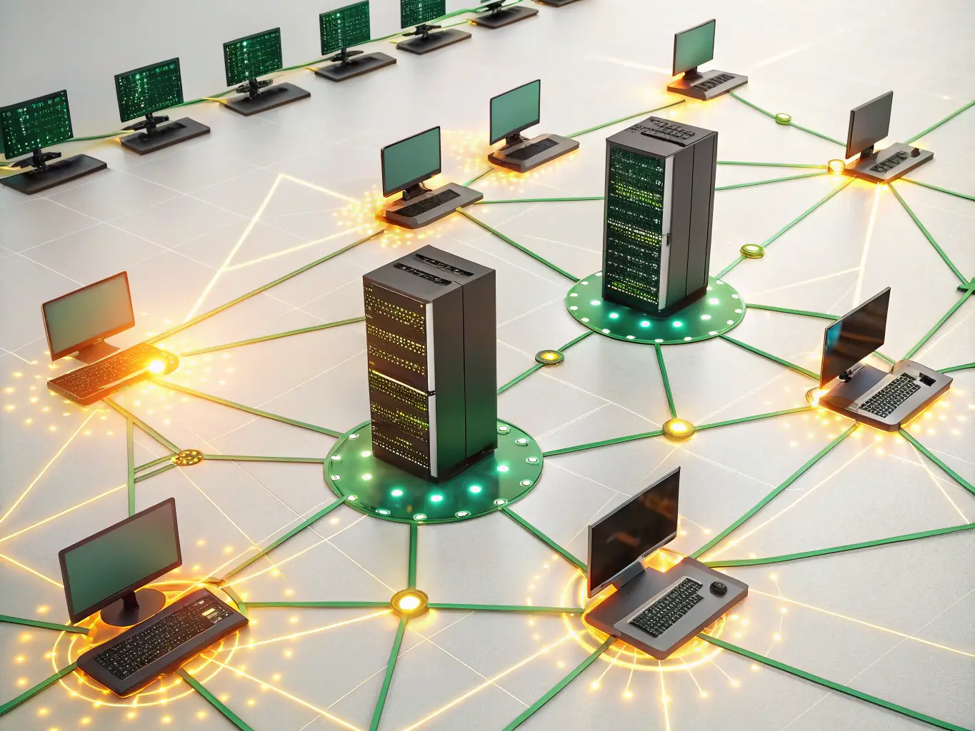 A network of interconnected servers and devices, illustrating full-stack IT services.